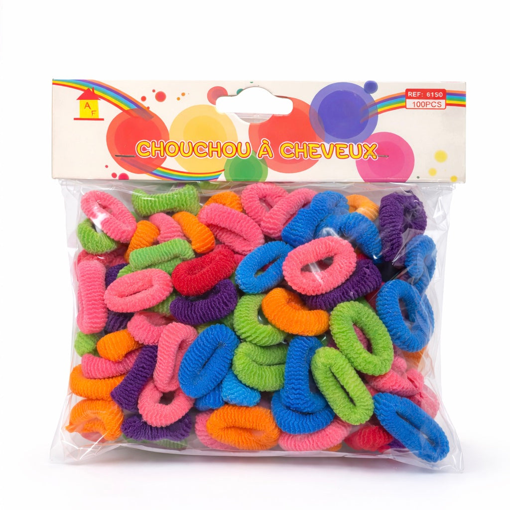 Mini Chouchou Multicolore Pour Enfant - Élastique Mousse Lot de 100