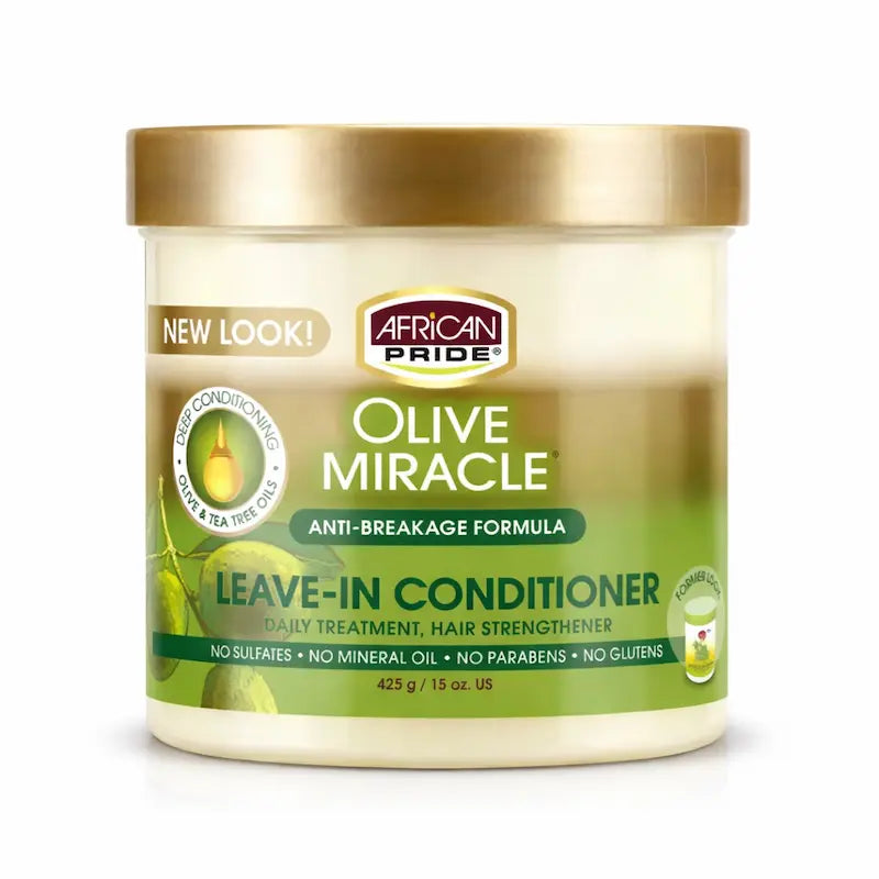 Pot de crème de soin sans rinçage African Pride Olive Miracle à l'huile d'olive.