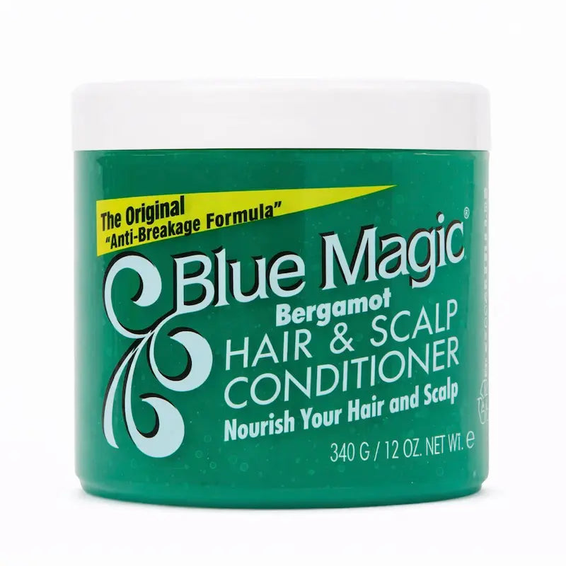 Pot de pommade capillaire Blue Magic Bergamot (pot vert) pour cuir chevelu 340g.