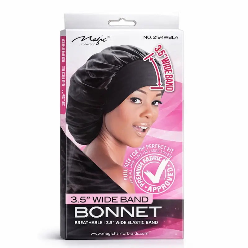 Bonnet de nuit en satin noir taille XL avec large bande élastique de maintien