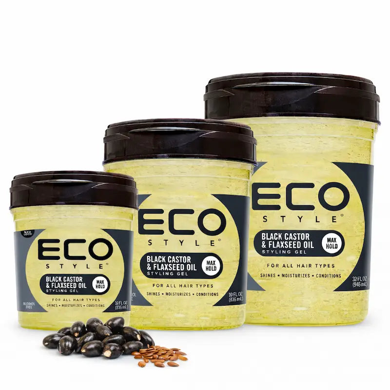Pot de gel Eco Style à l'huile de ricin noir et huile de lin pour la pousse.