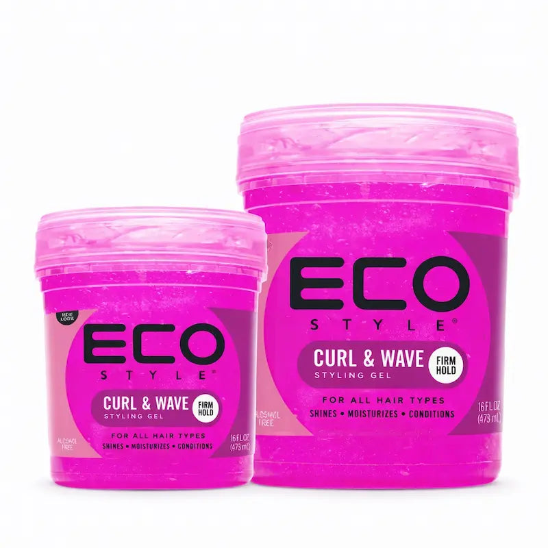 Pot de gel Eco Style Curl and Wave rose pour cheveux ondulés et bouclés.