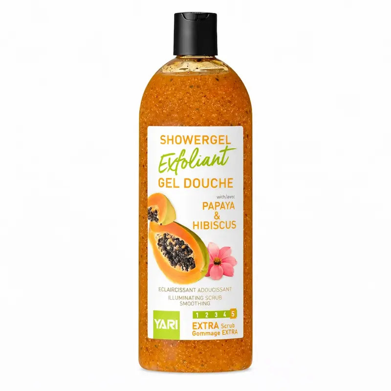 Texture onctueuse et grains exfoliants du gel douche Yari Papaya.