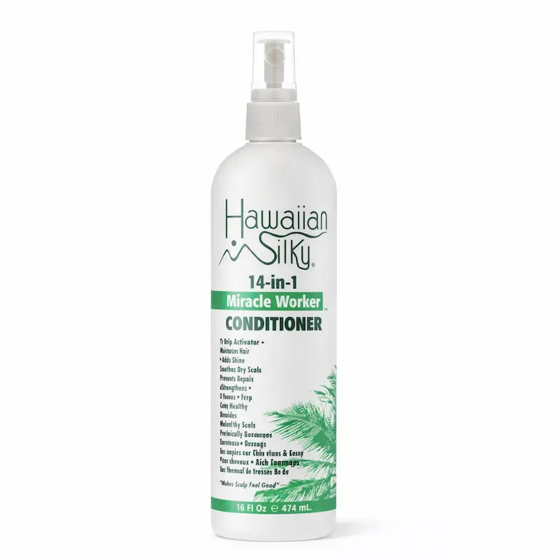 Spray après-shampoing sans rinçage Hawaiian Silky 14-en-1 au vinaigre de cidre.