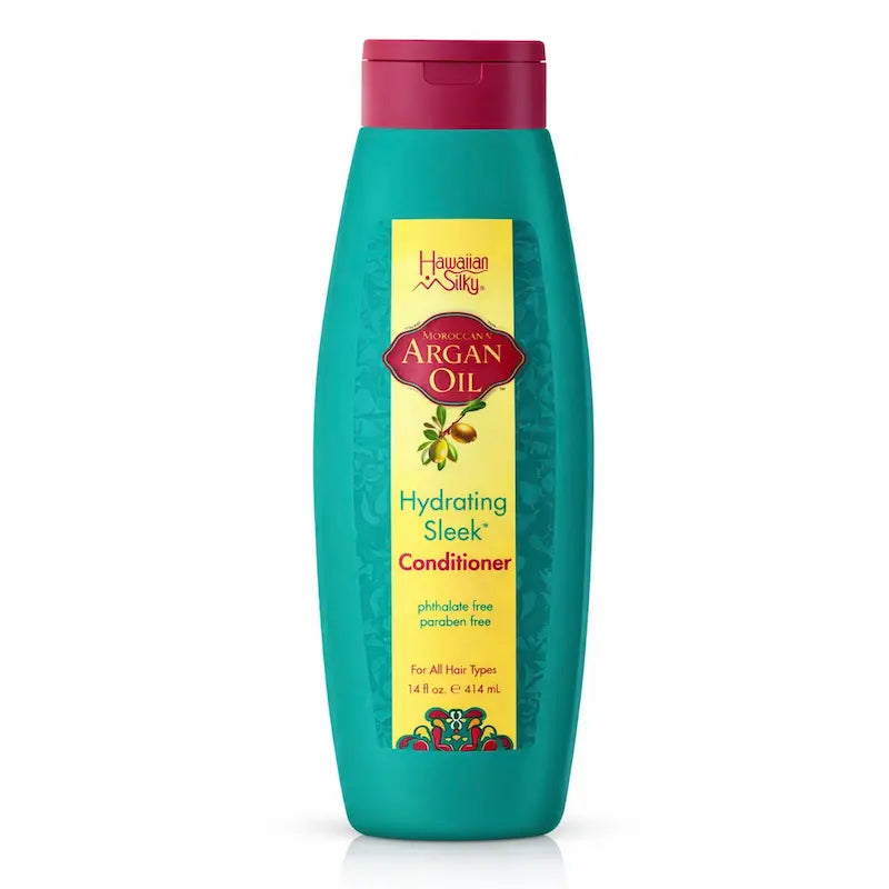 Flacon d'après-shampoing hydratant Hawaiian Silky à l'huile d'argan.