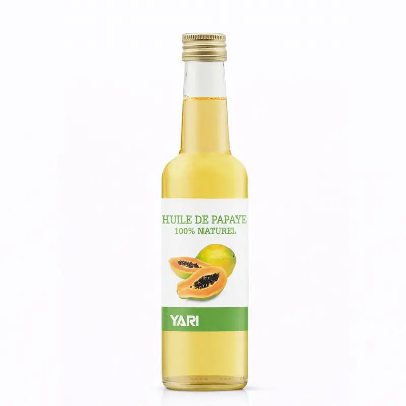 Flacon d'huile de Papaye pure 100% naturelle Yari pour visage et cheveux.