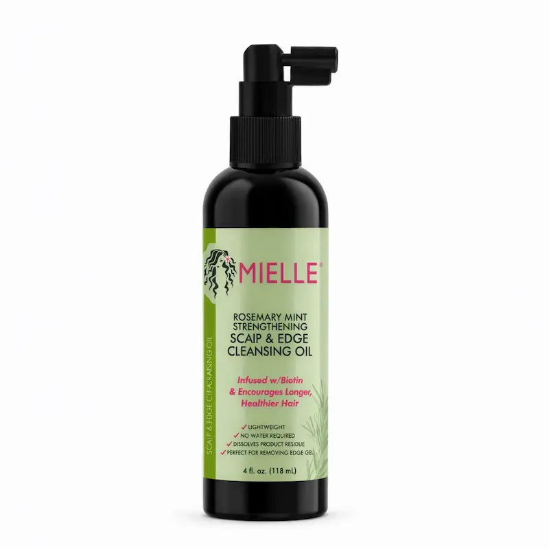 Flacon d'huile nettoyante cuir chevelu et bordures Mielle Organics au romarin
