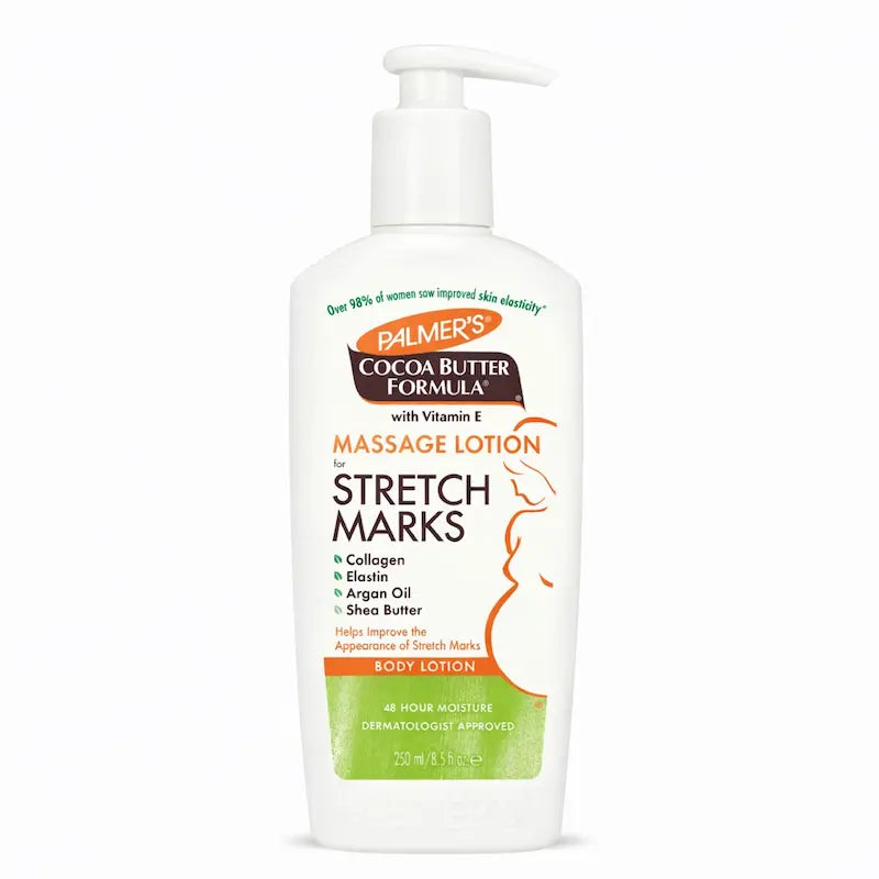 Flacon pompe de lotion de massage Palmer's Cocoa Butter Formula anti-vergetures.