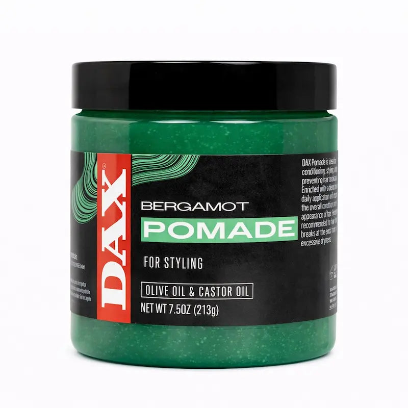 Boîte de pommade capillaire DAX 213g verte aux huiles végétales.