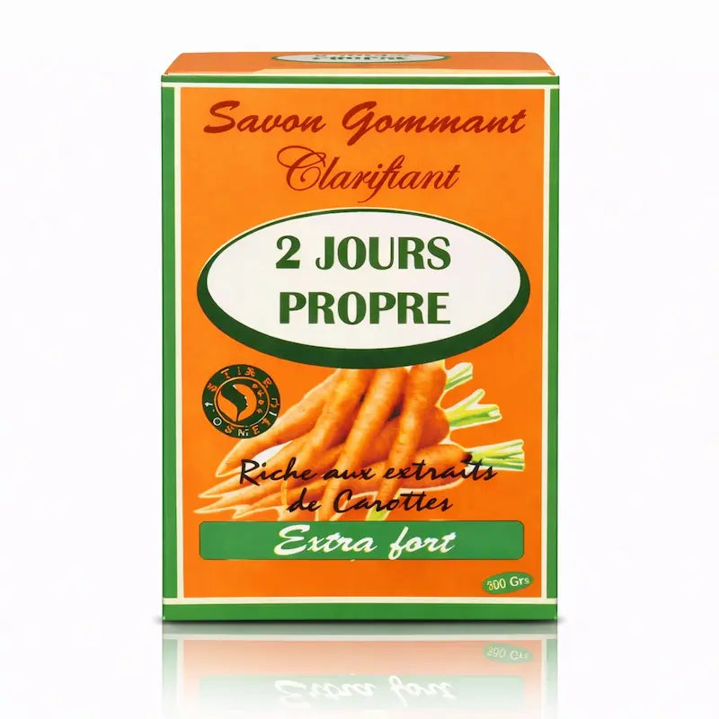 Savon de soin gommant et clarifiant 2 Jours Propre à l'huile de carotte.