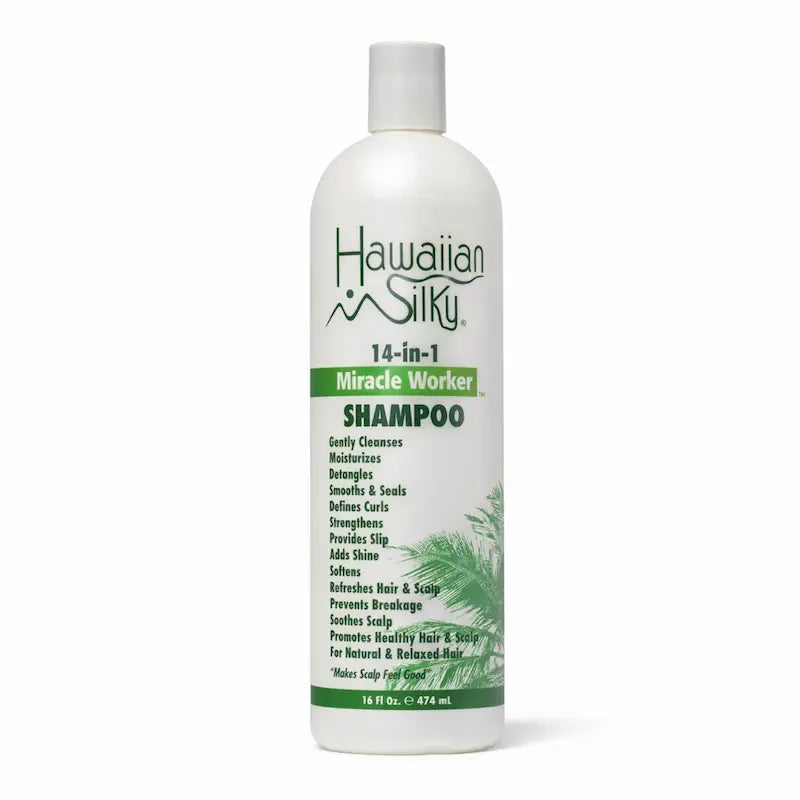 Flacon de shampoing 14-en-1 Hawaiian Silky au vinaigre de cidre de pomme.