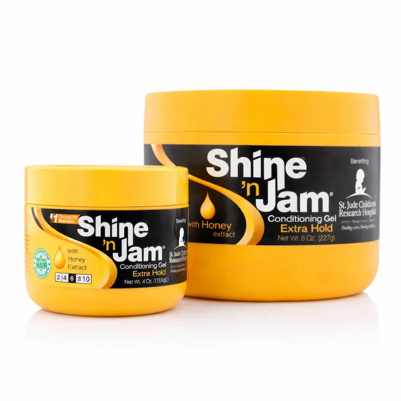 Pot de gel Shine 'n Jam Extra Hold orange pour tresses et bordures.