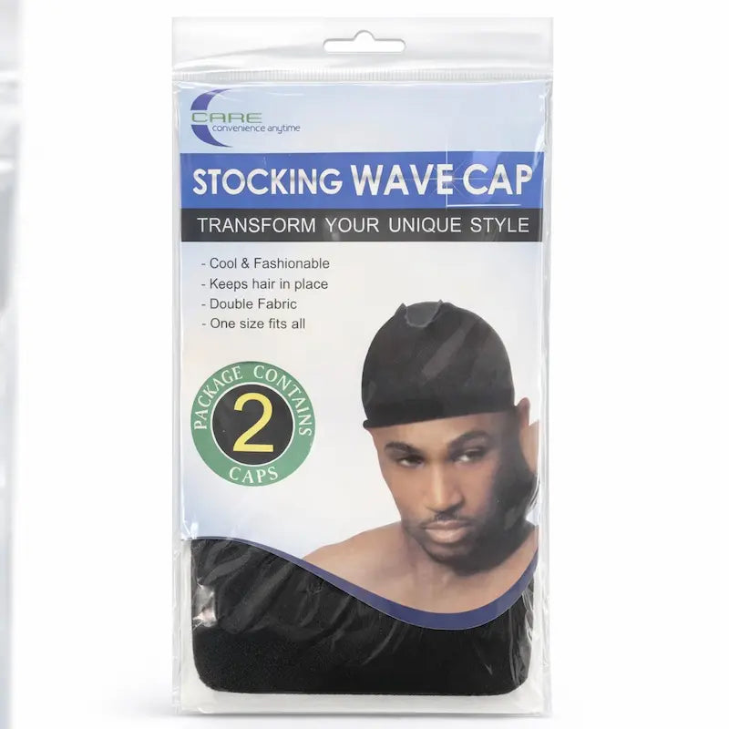 Bonnet wave cap noir extensible pour compression des cheveux et maintien perruque