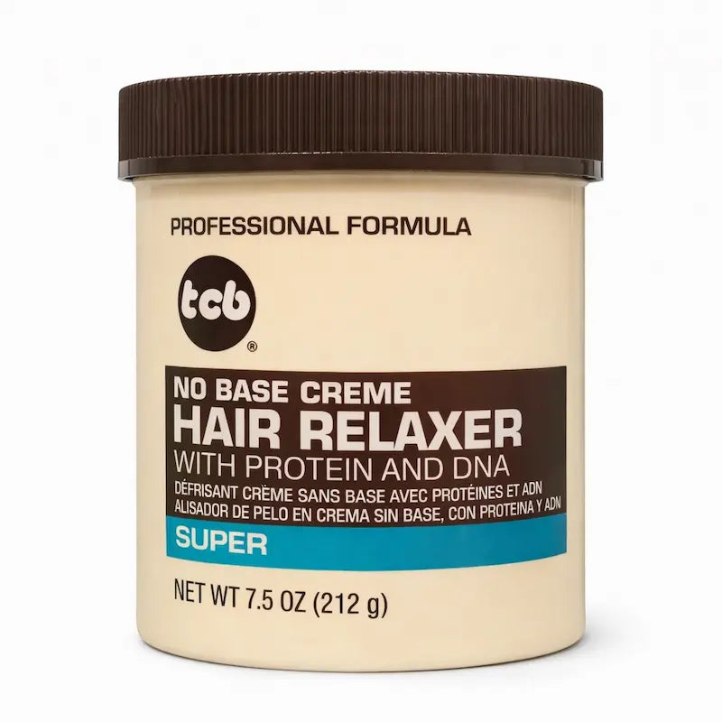Pot de crème défrisante TCB No Base Relaxer aux protéines et ADN.