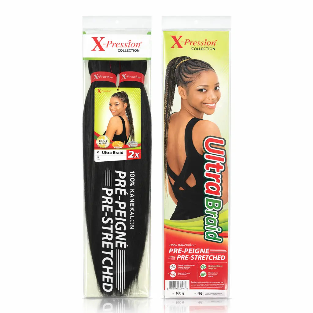 Paquet de mèches X-Pression pré-peignées couleur unie pour tresses.