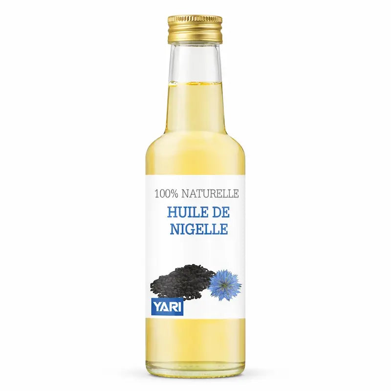 Flacon d'huile de Nigelle 100% naturelle Yari (Cumin noir) pour soins cutanés.