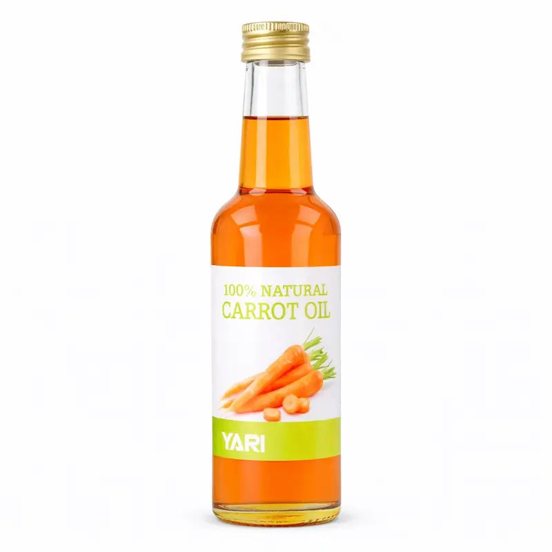 Flacon d'huile de carotte 100% naturelle Yari pour l'éclat de la peau et des cheveux.